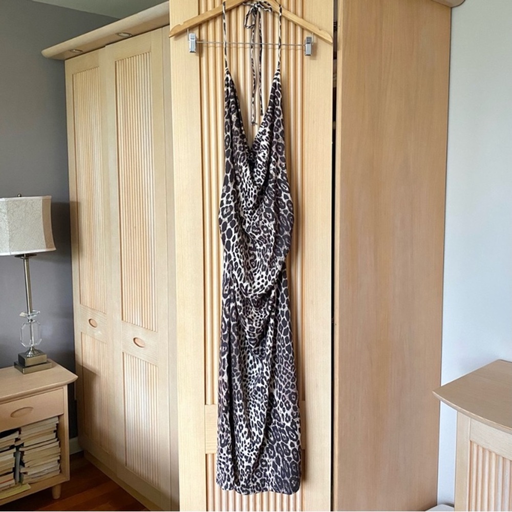 Zara leopard animal print draped midi dress - Picture 9 of 14